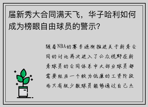 届新秀大合同满天飞，华子哈利如何成为榜眼自由球员的警示？