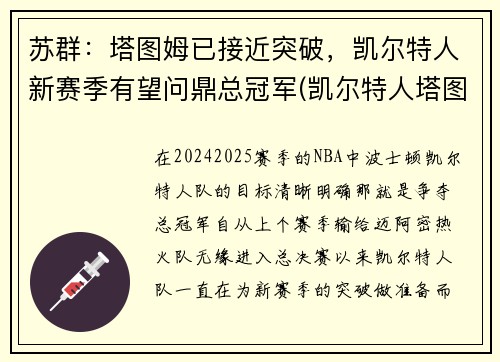 苏群：塔图姆已接近突破，凯尔特人新赛季有望问鼎总冠军(凯尔特人塔图姆球衣号码)