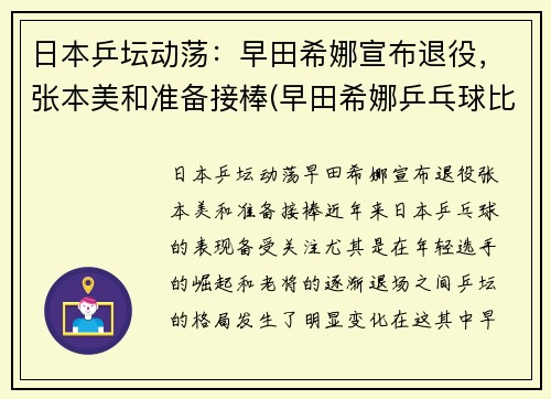 日本乒坛动荡：早田希娜宣布退役，张本美和准备接棒(早田希娜乒乓球比赛视频)